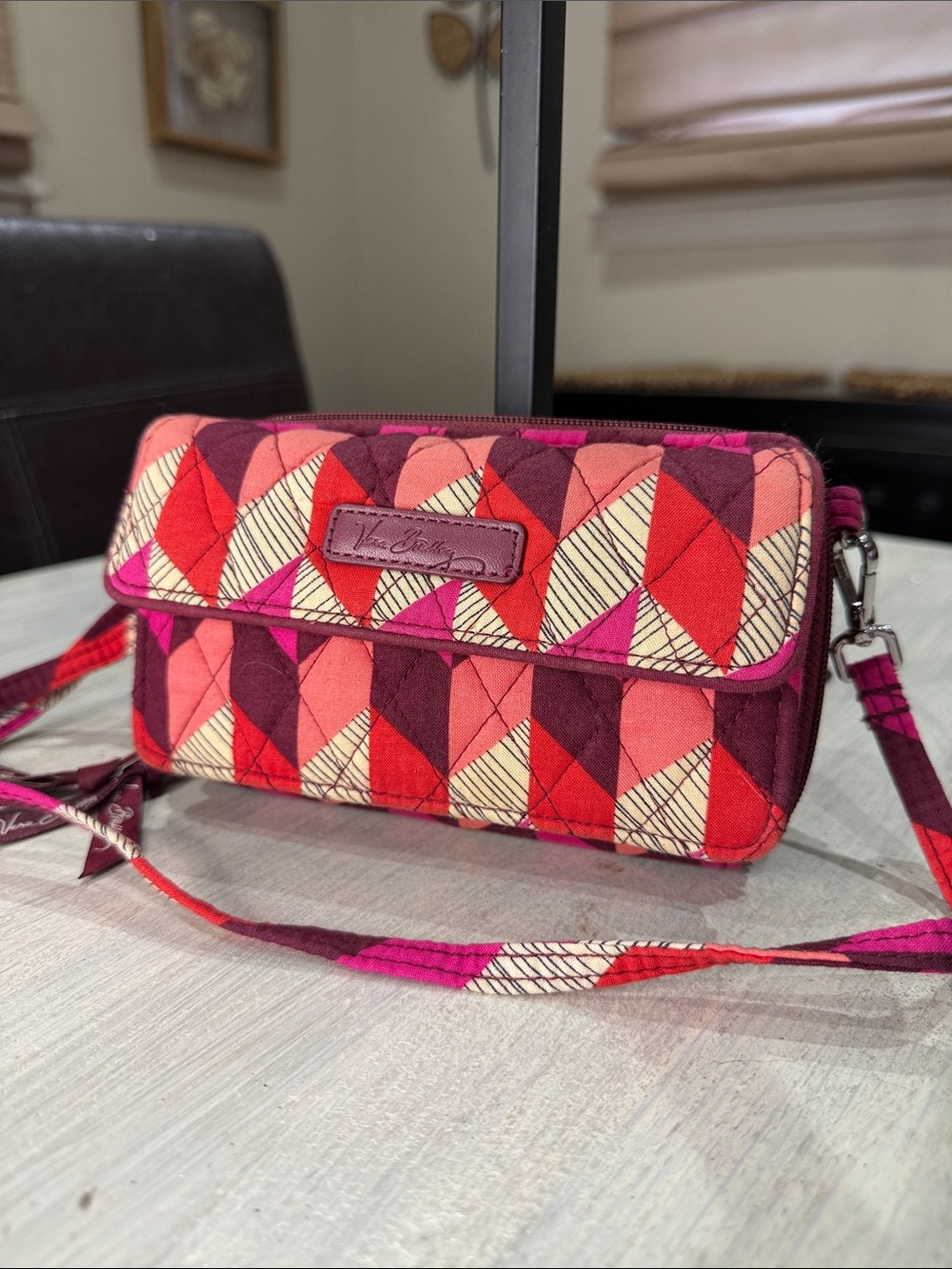 Vera Bradley All In One Quilted Crossbody in Pink, Red & Burgundy